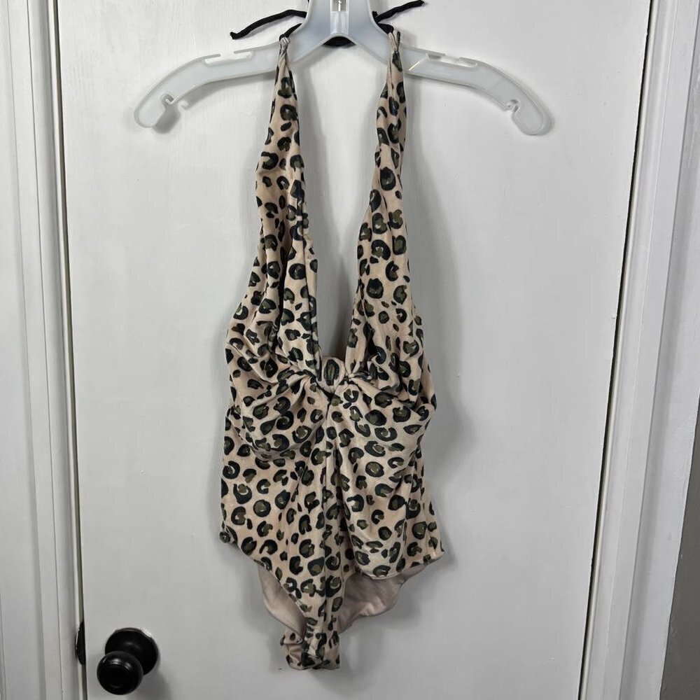 ALive! Cream black and green velvet halter bodysuit.  Size m